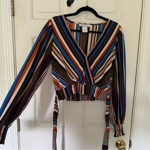 A. Calin by Flying Tomato Striped Wrap Blouse